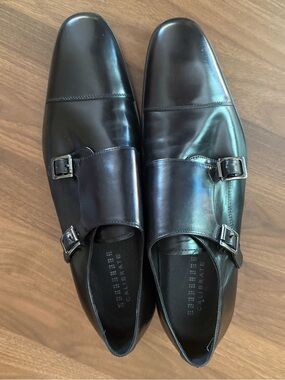 Men’s Nordstrom Calibrate Black Double Monk Leather Dress Shoes